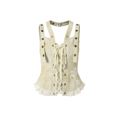 Lace-Up PU Leather Tank Top NA8966