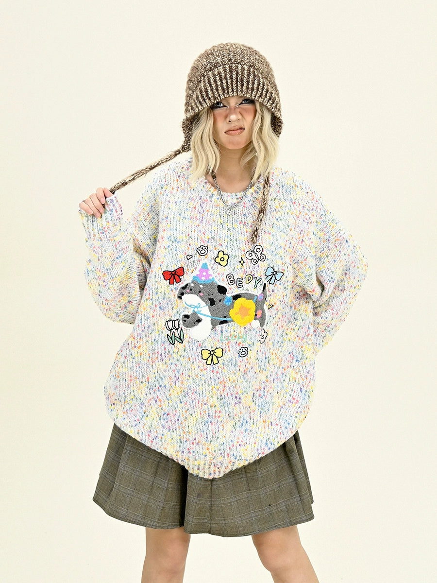 Soft Color Dot Round Neck Knit Sweater NA6436