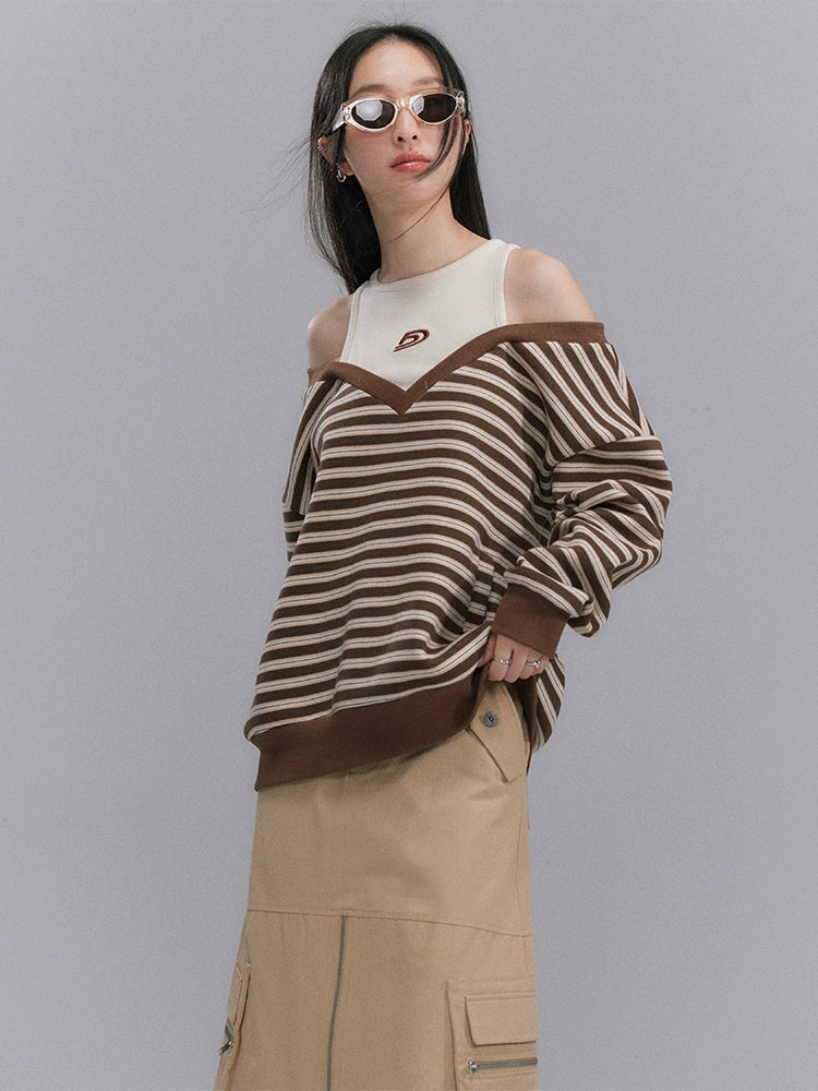 Fake Layered Contrasting Stripe Long Sleeve Sweatshirt NA5302