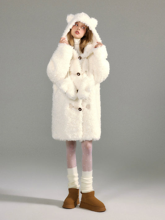 White Furry Sherpa Hooded Coat NA7012