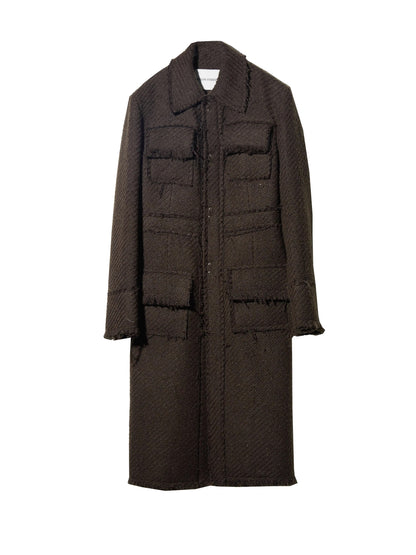 Multi Pockets Tweed Long Coat NA5162