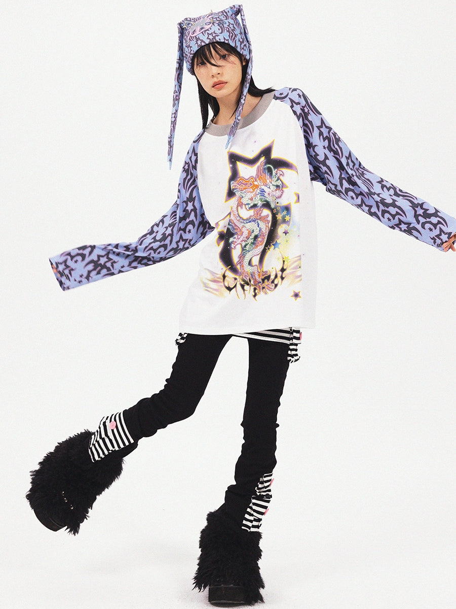 Dragon Print Raglan Long Sleeve T-Shirt NA6639