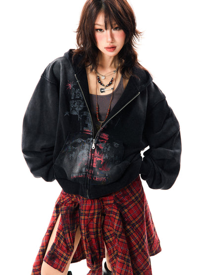 Paint Splash Graphic Print Oversize Zipper Hoodie NA9436