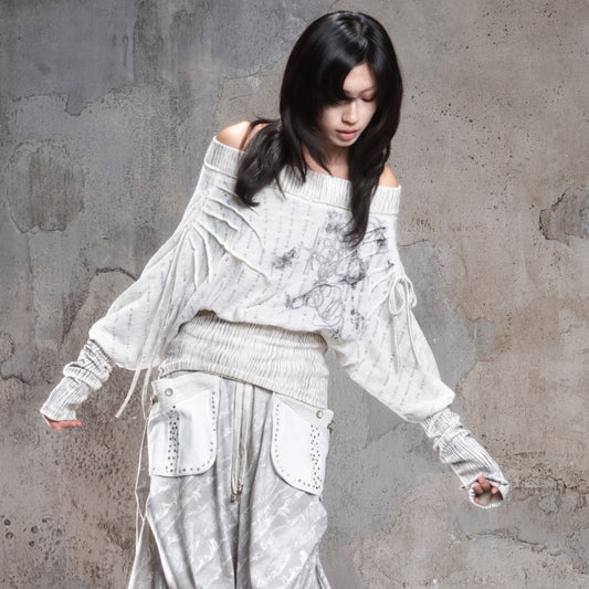 Floral Off-Shoulder Knit Sweater NA8360