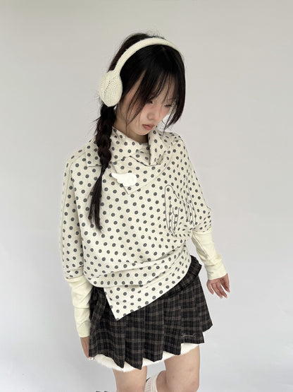 Asymmetric Polka Dot Fitted Long Sleeve T-Shirt NA9293