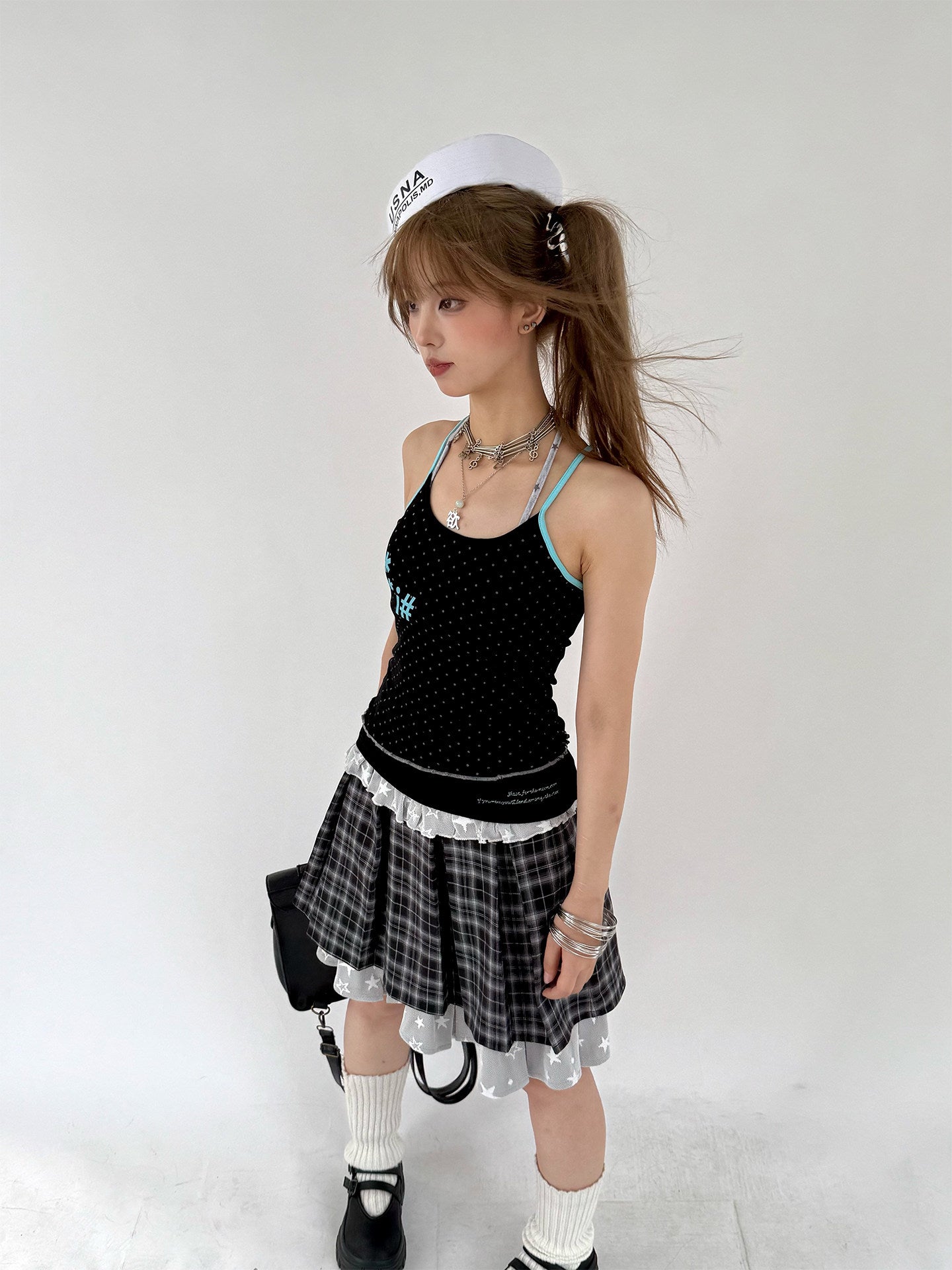 Plaid Lace Layered Star A-Line Short Skirt NA9280