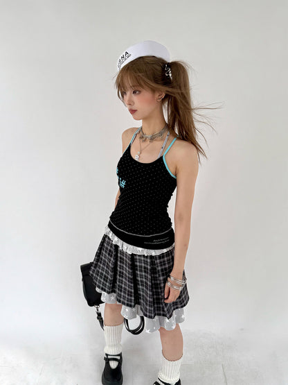 Plaid Lace Layered Star A-Line Short Skirt NA9280
