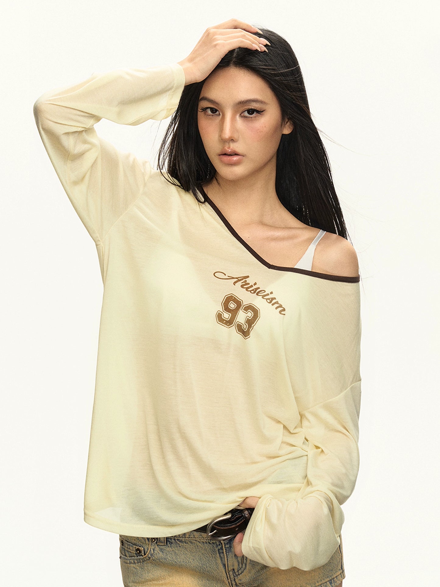 Micro Transparent V-neck Long Sleeve T-Shirt NA5298