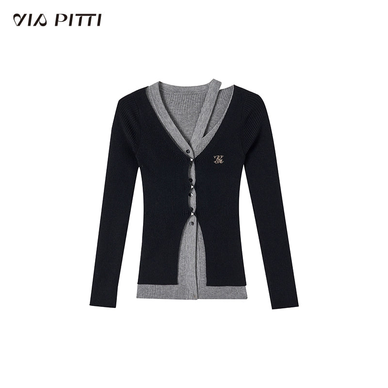 Fake Layered Long Sleeve Knit Cardigan NA5120