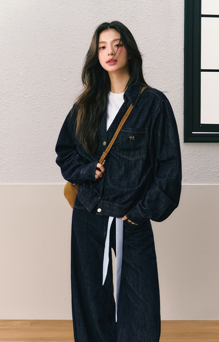 Oversize V-neck Denim Jacket & Wide Leg Denim Jeans Setup NA5799