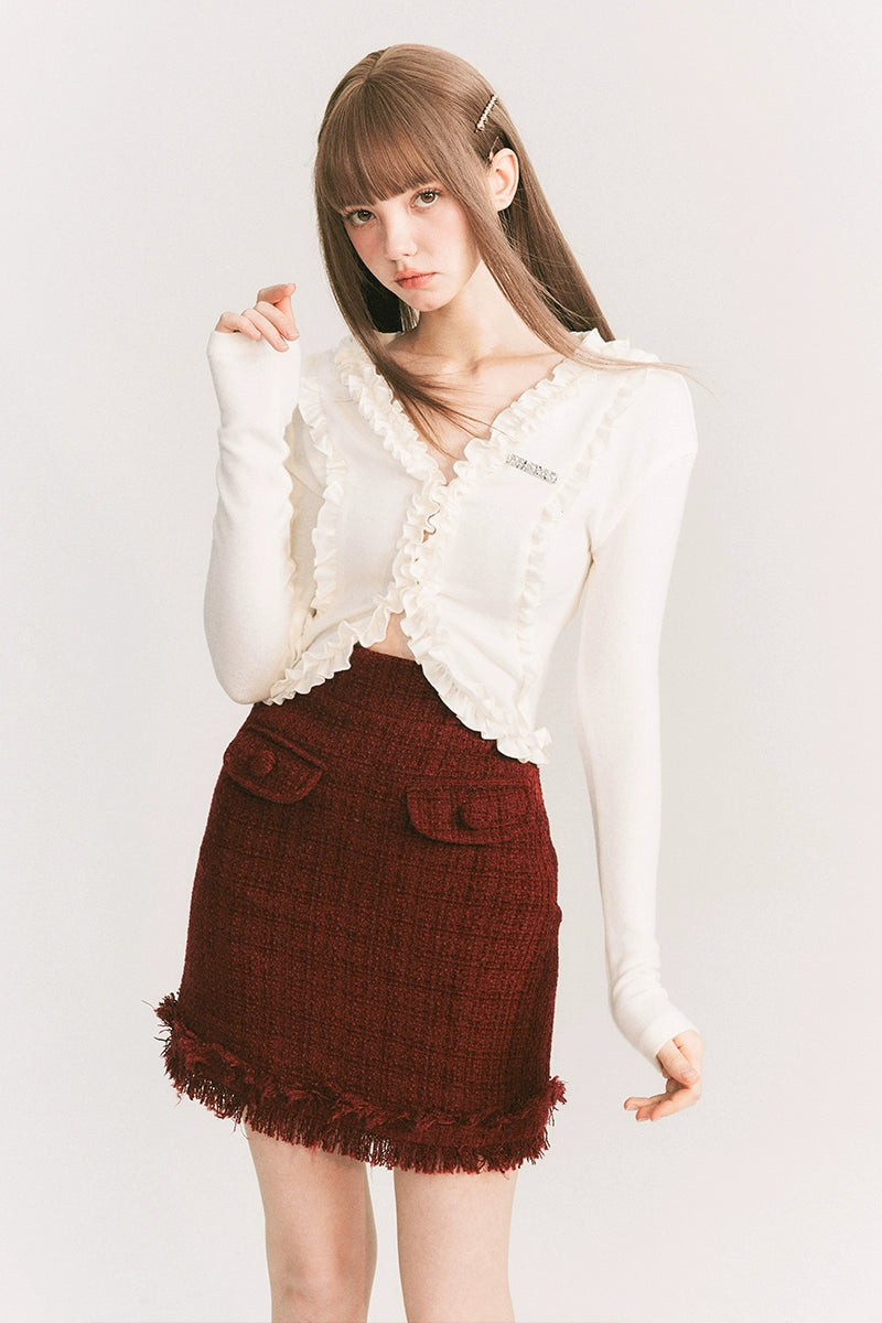 Round Collar Tweed Jacket & A-Line Tweed Skirt Setup NA5863