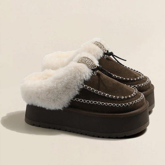 Fake Fur Lined Stitch Detail Platform Mules NA8669