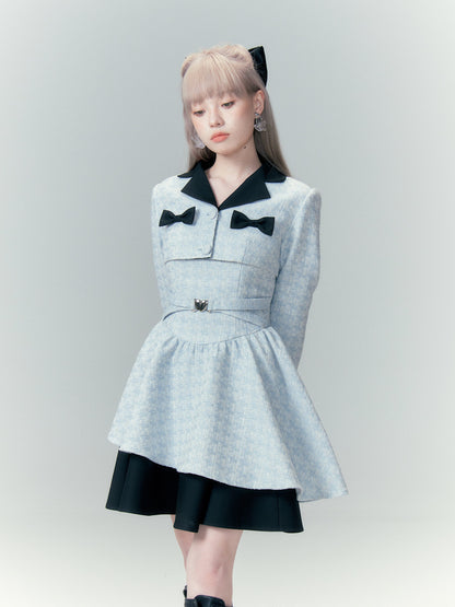 Bow Accent Cropped Jacket & Flared Dress Setup NA8808