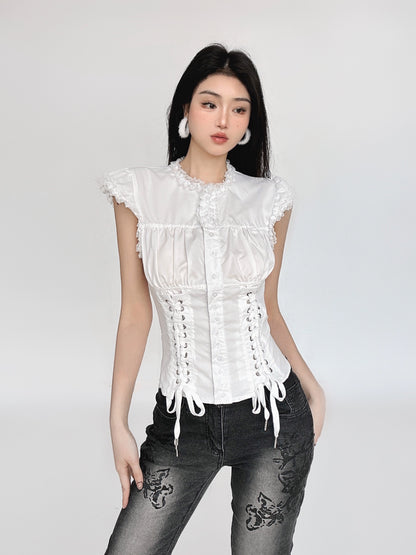 Slim Fit Lace Sleeveless Shirt NA4466