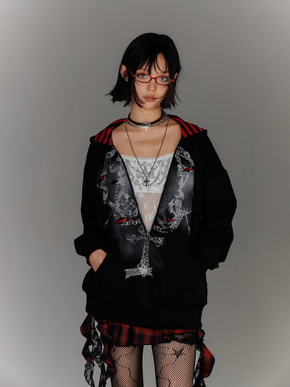 Fake Layered Zipper Stripe Oversize Pullover Hoodie NA8920