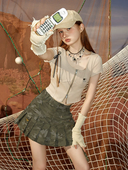 Camouflage Workwear Short Pleated Skirt NA3392