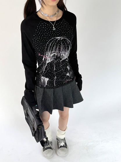 Graphic Speckled Print Long Sleeve T-Shirt NA9264