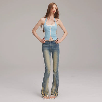 Micro Flare Damage Denim Jeans NA4148