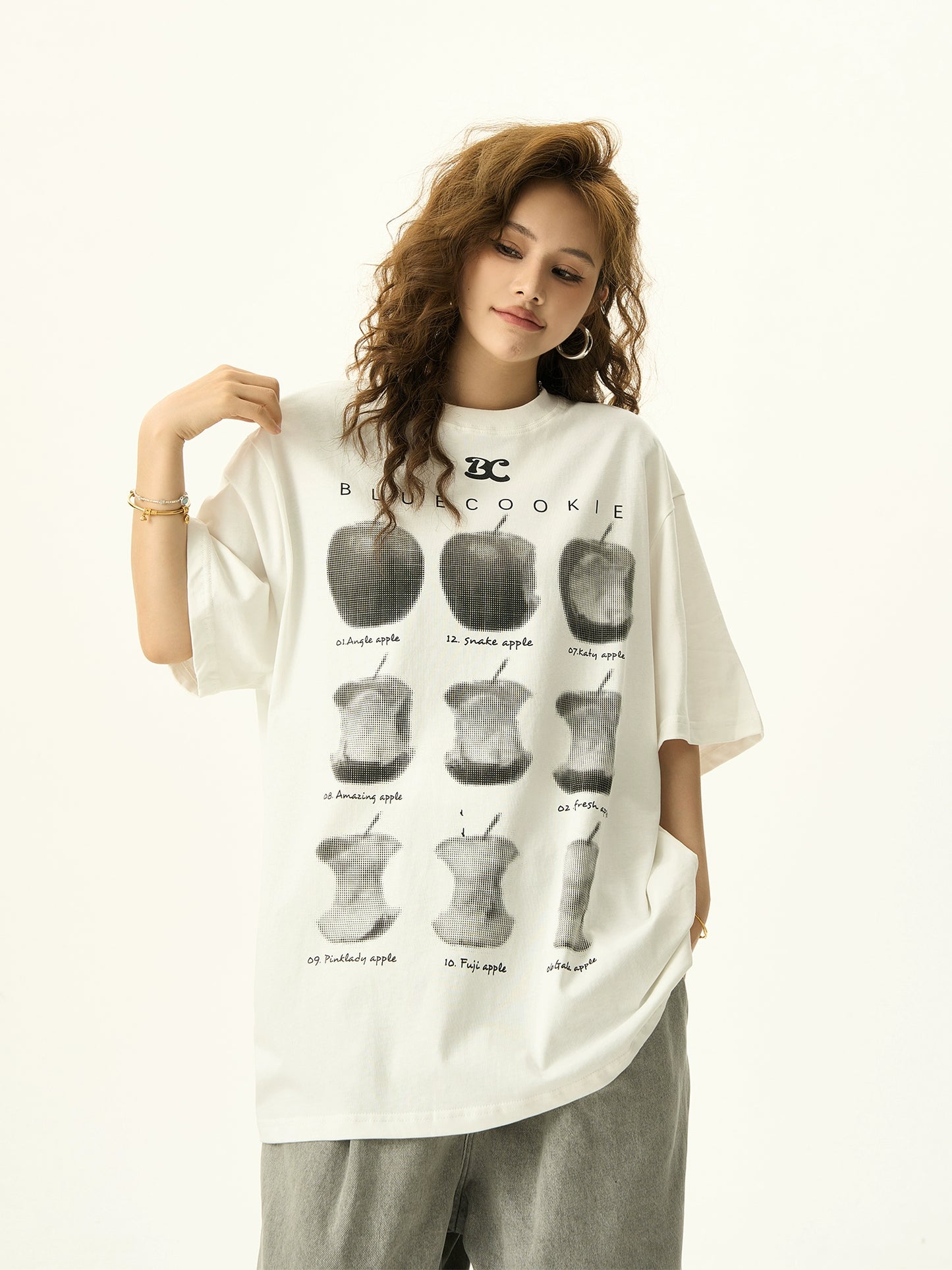 Apple Print Short Sleeve Oversize T-shirt NA3098