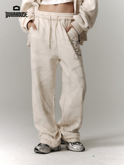 Washed Damage Oversize Zipper Hoodie & Wide Leg Pants Setup NA8913