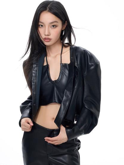 Short PU Leather Jacket NA6092