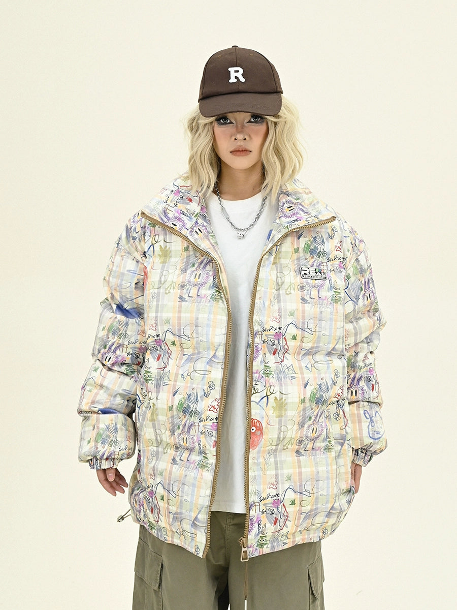 Graffiti Design Oversize Puffer Jacket NA6195