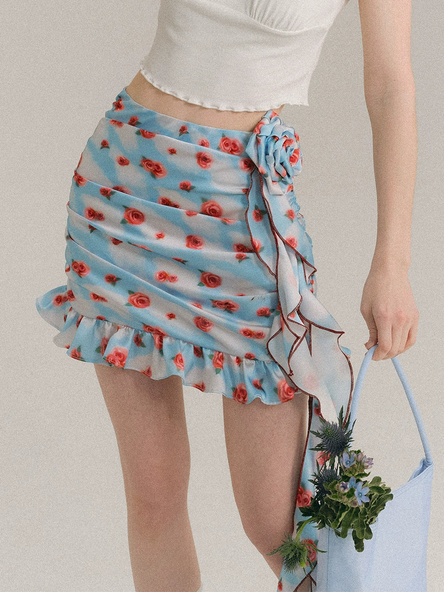 Hand Painted Rose Floral Camisole & Short Skirt Setup NA5921