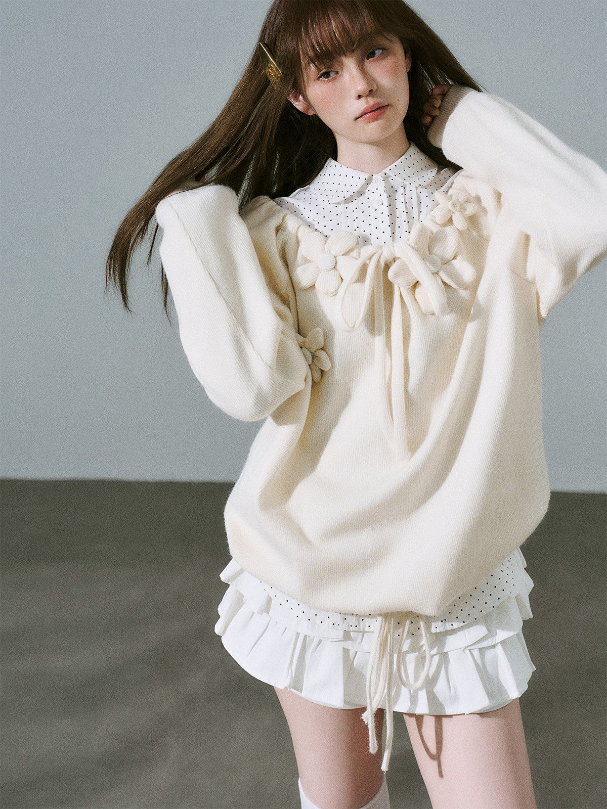 Flower Applique Drawstring Detail Sweatshirt NA8832