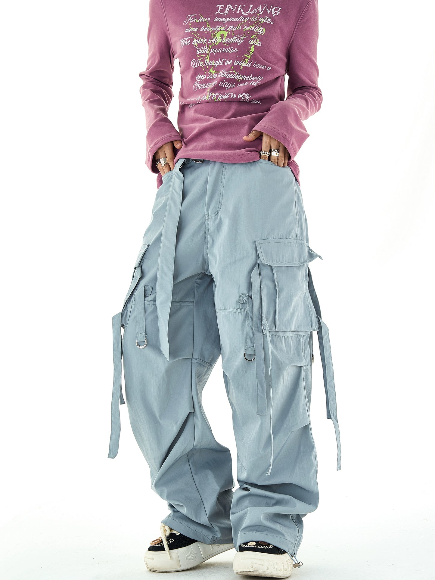 Multi Pocket Waterproof Wide-Leg Straight Paratrooper Pants NA2953