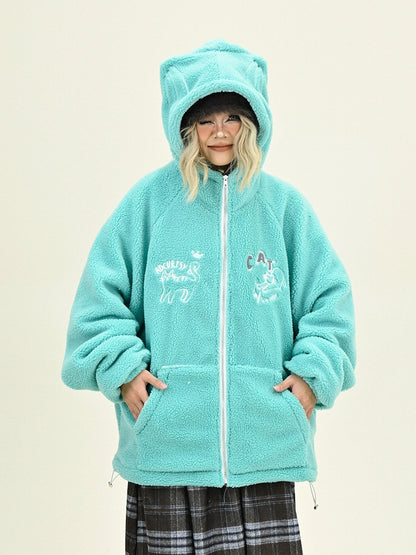 Cat Embroidery Ear Boa Hooded Jacket NA6205