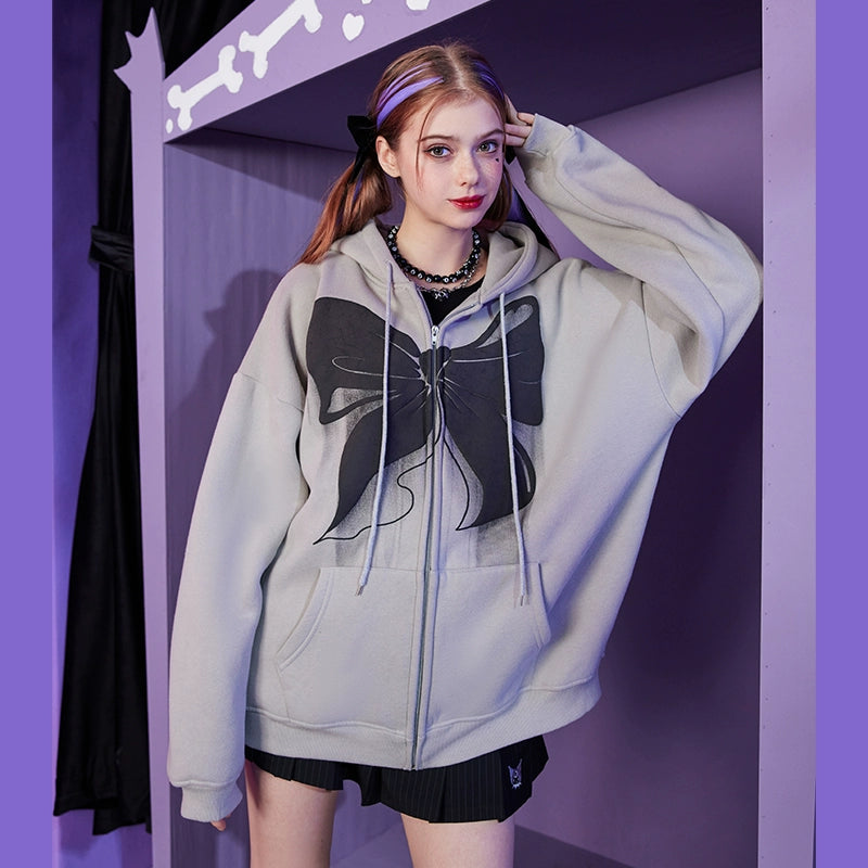 Ribbon Print Zipper Hoodie NA3279