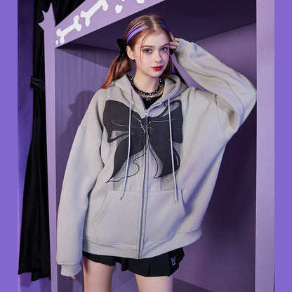 Ribbon Print Zipper Hoodie NA3279