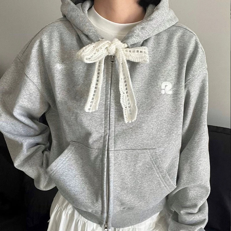 Lace String Zipper Hoodie NA6063