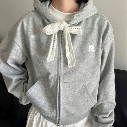 Lace String Zipper Hoodie NA6063