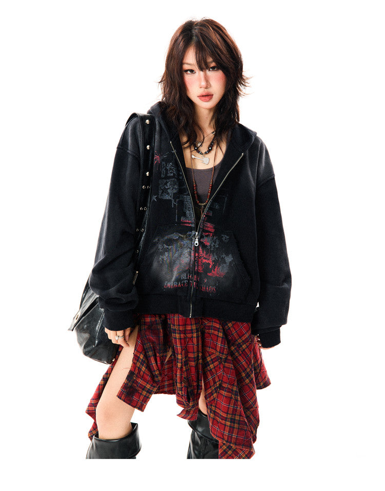 Paint Splash Graphic Print Oversize Zipper Hoodie NA9436