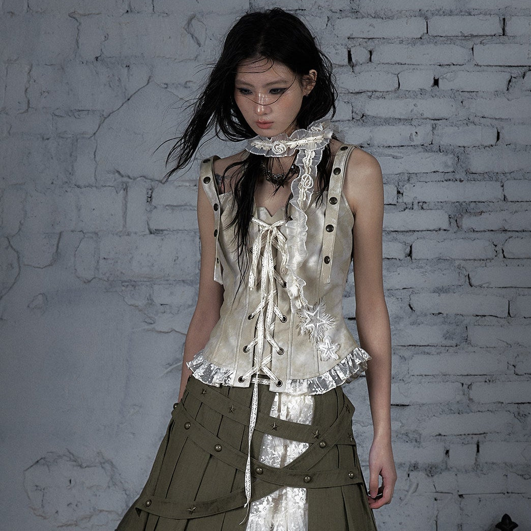 Lace-Up PU Leather Tank Top NA8966