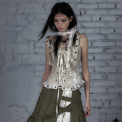 Lace-Up PU Leather Tank Top NA8966