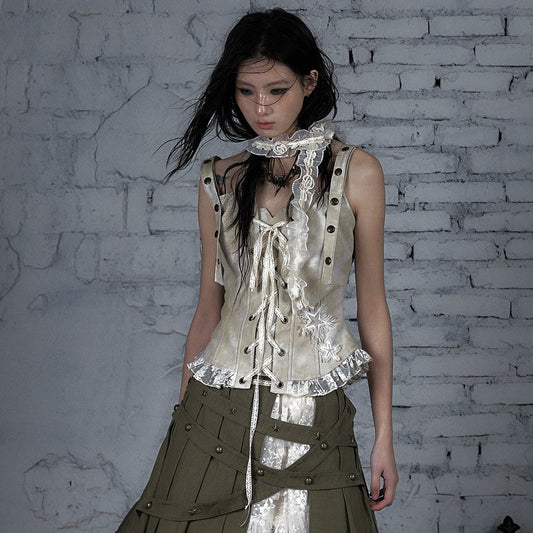 Lace-Up PU Leather Tank Top NA8966