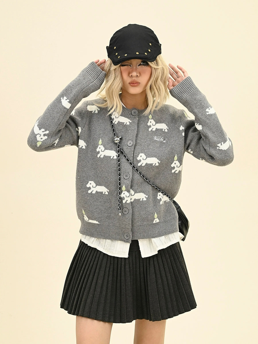 Dog Jacquard Oversize Knit Cardigan NA6324