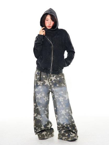 Asymmetrical Zipper Oversize Hooded Jacket NA9389