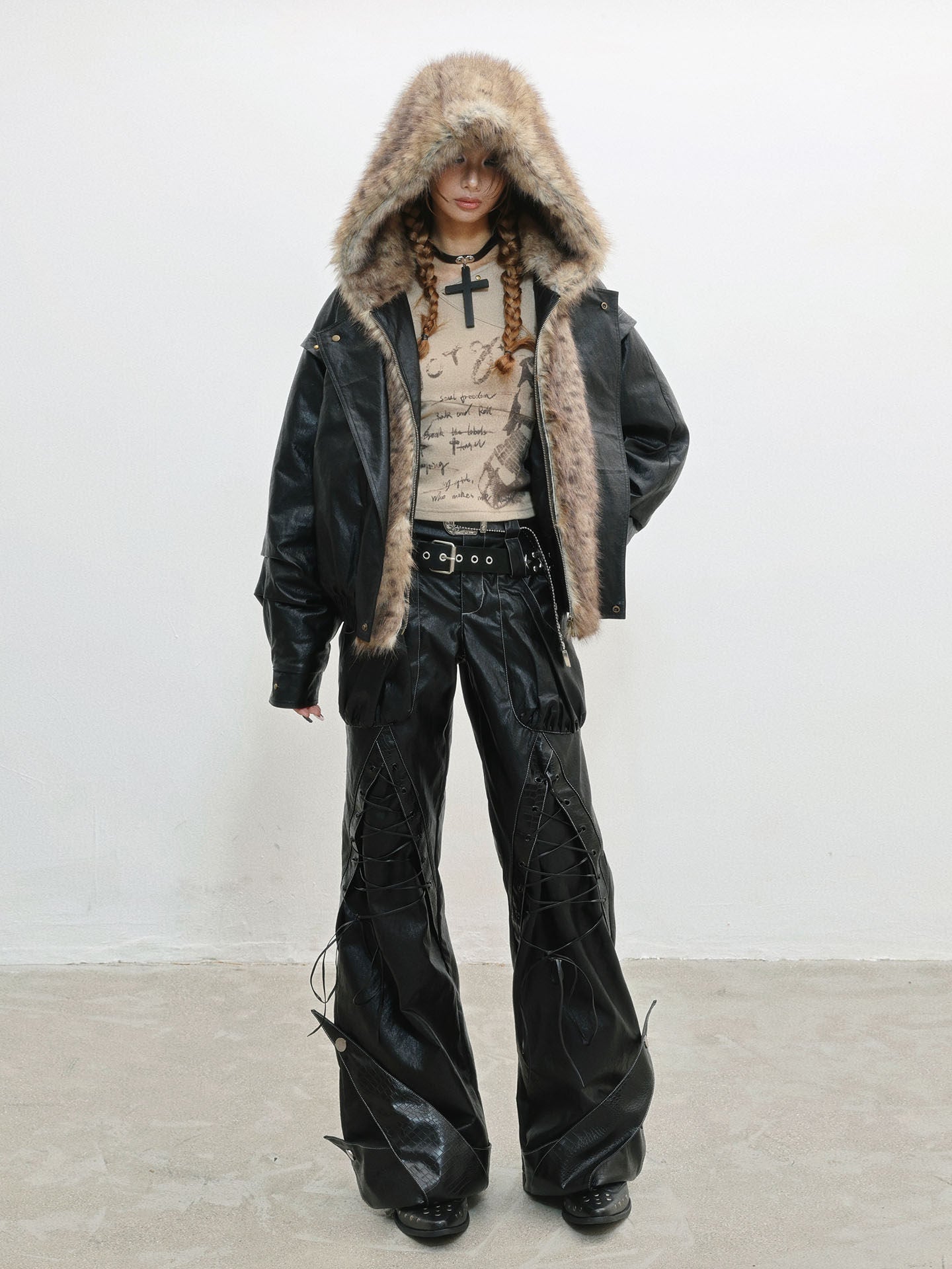 Fur Patchwork Thick PU Leather Jacket NA8562