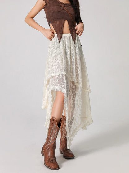 Lace Spliced Mid Length A-line Skirt NA4639