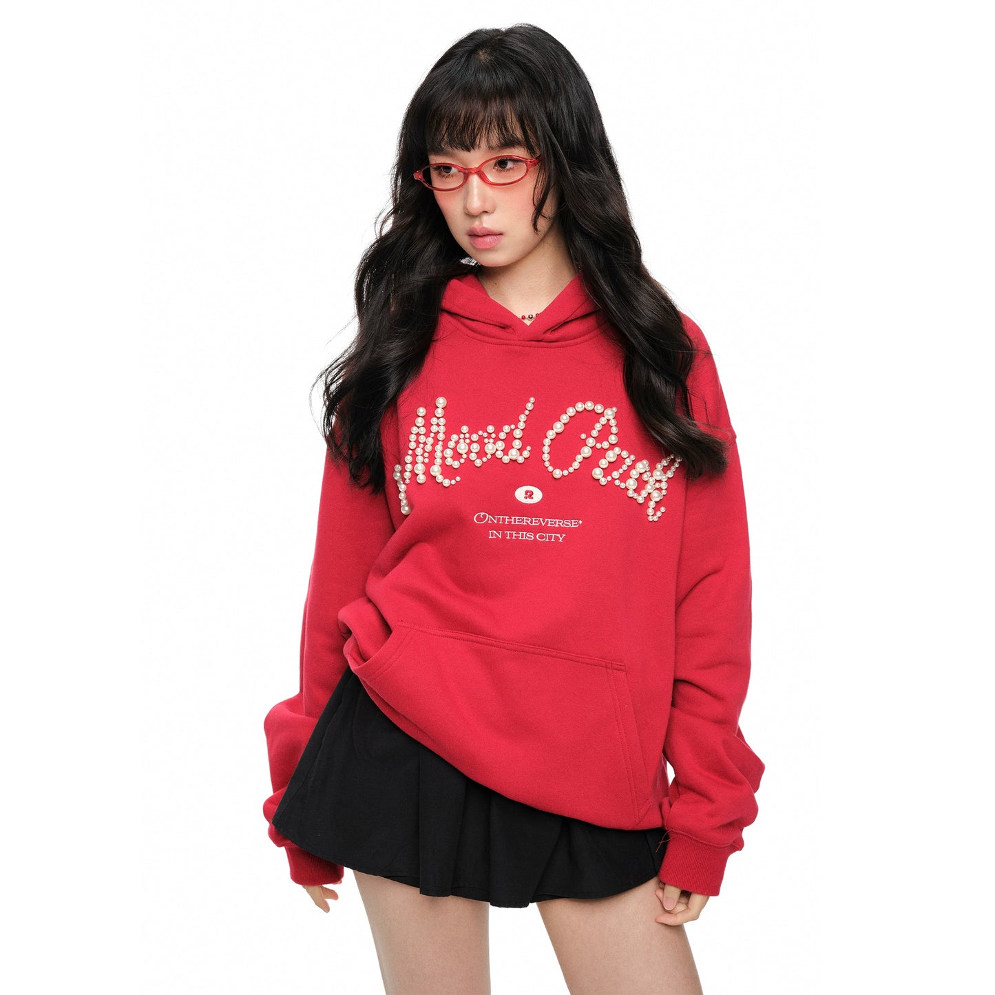 Pearl Letter Print Oversize Hoodie NA6054