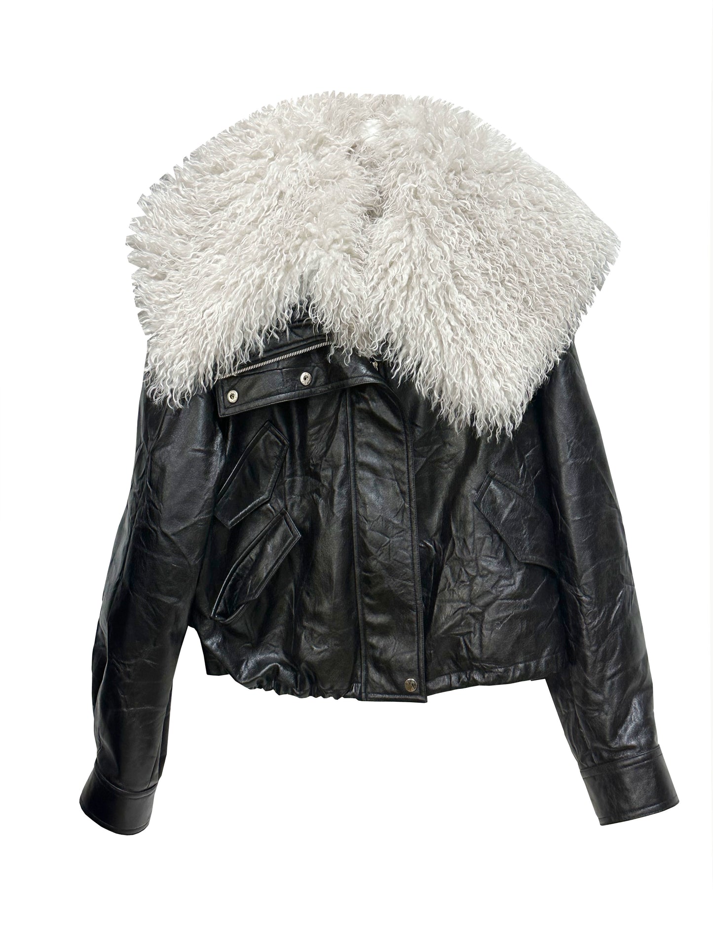 Detachable Large Fur Collar PU Leather Jacket NA5153