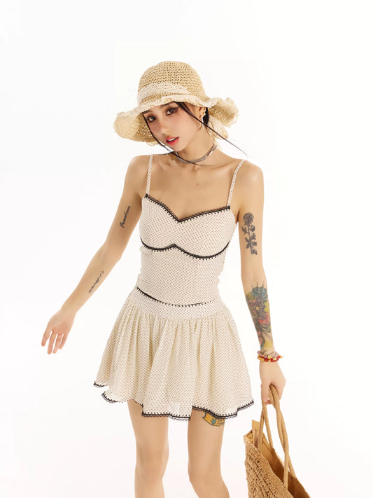Polka Dot High Waist A-line Skirt & Camisole Setup NA3901