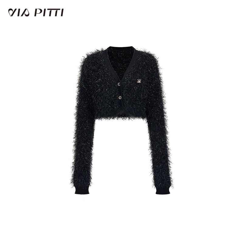 V-neck Furry Knit Cardigan & Arm Cover Hanging Neck Dress NA4809