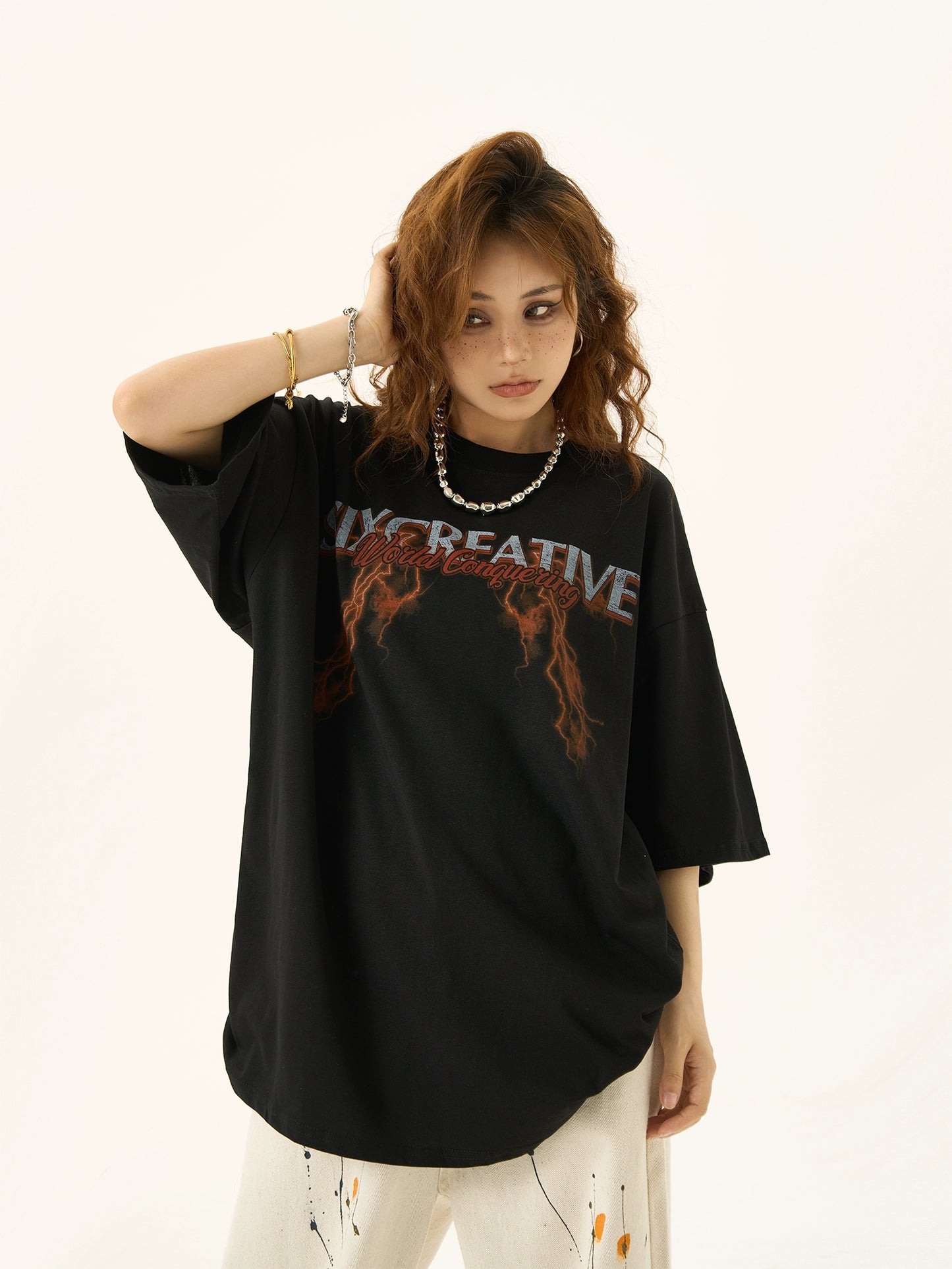 Graffiti Print Oversize Short Sleeve T-shirt NA3141