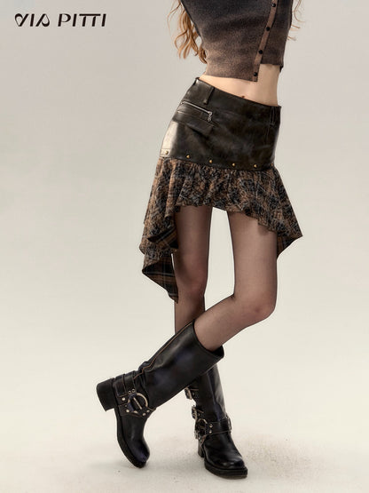 PU Leather Skirt With An Irregular Hem Length NA4911