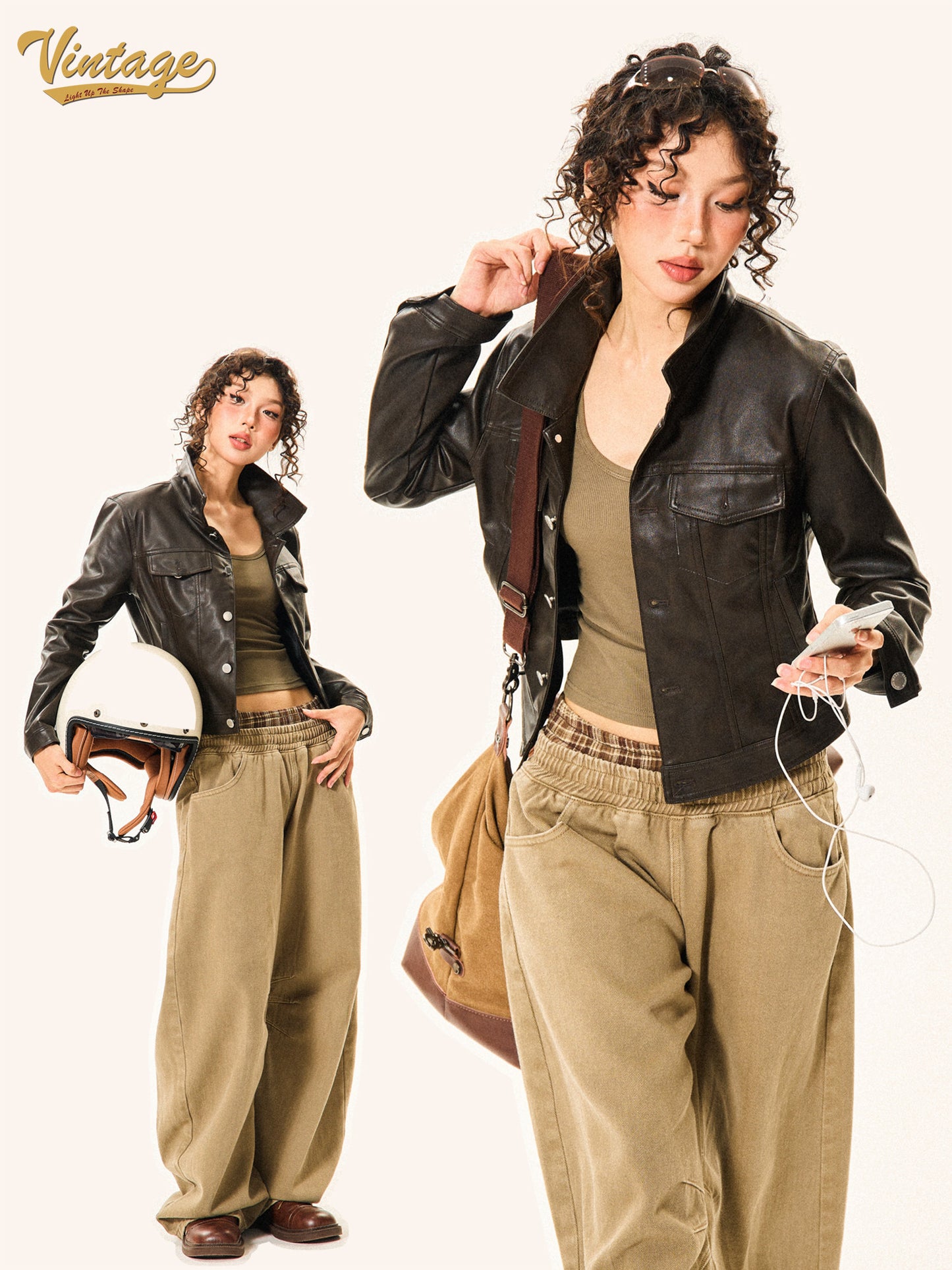 PU Leather Standing-Collar Short Jacket NA9334