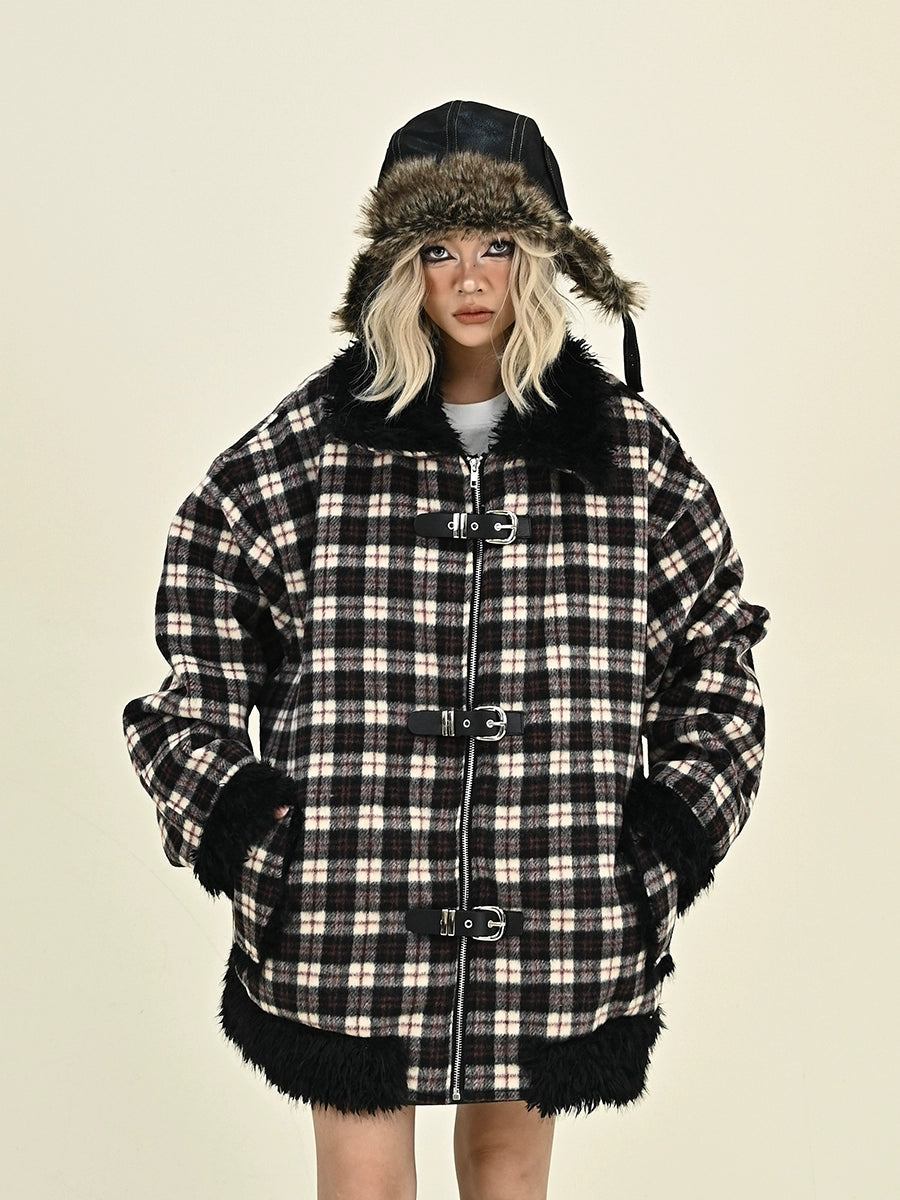 Fake Fur Plaid Jacket NA6384